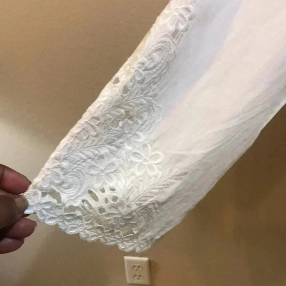 J.Jill Linen Blend Floral Eyelet 3/4 Sleeve Tunic Top with Side Slits-Size L - Picture 9 of 16